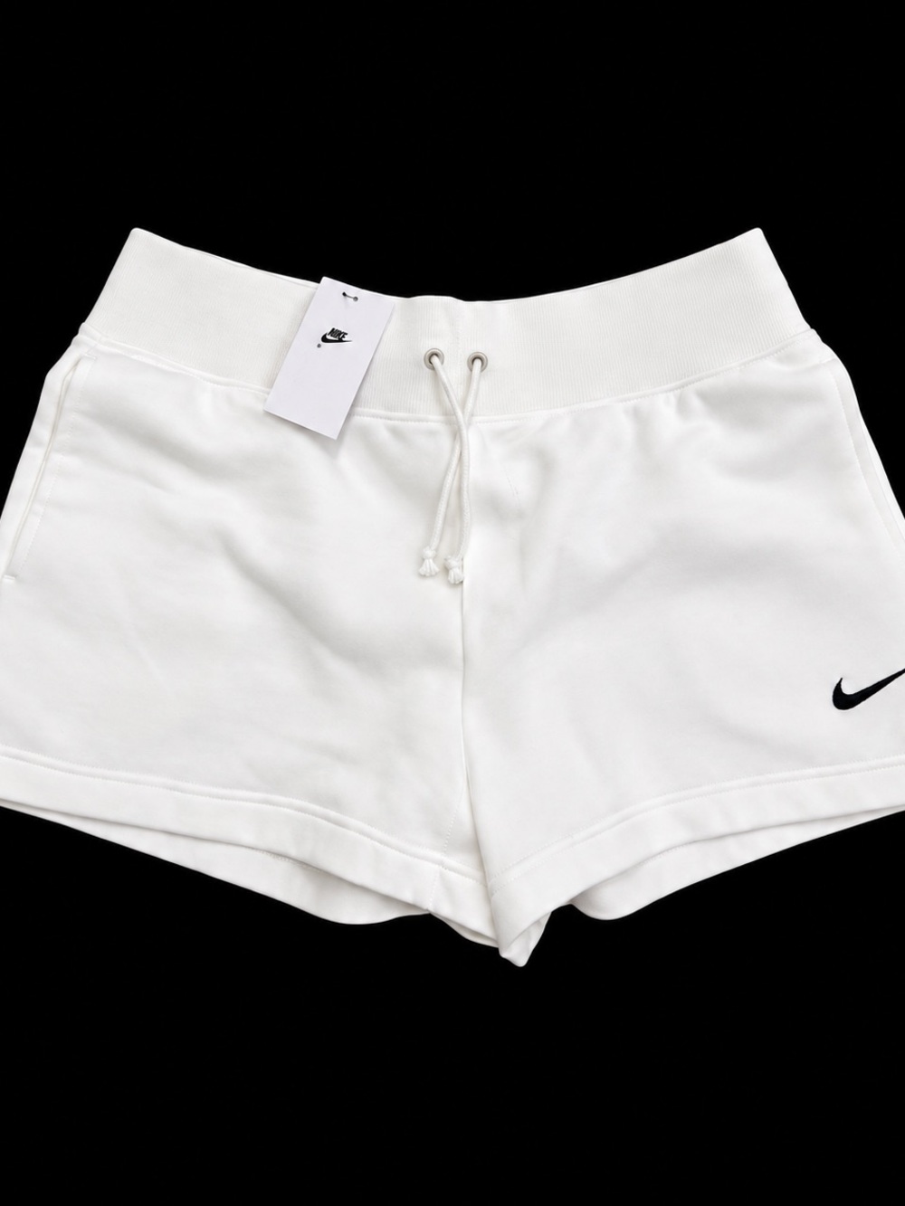 Nike White Women's Fleece Drawstring Athletic Shorts with Swoosh